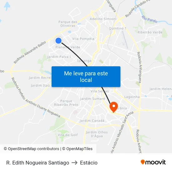 R. Edith Nogueira Santiago to Estácio map