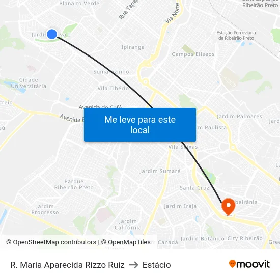 R. Maria Aparecida Rizzo Ruiz to Estácio map