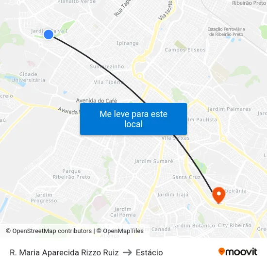 R. Maria Aparecida Rizzo Ruiz to Estácio map