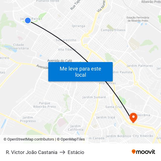 R. Victor João Castania to Estácio map