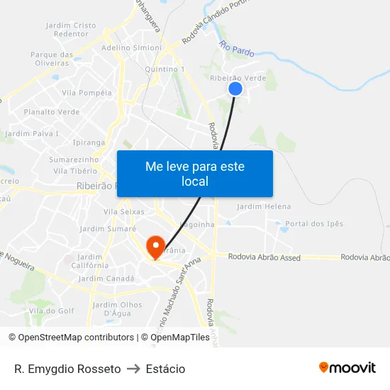 R. Emygdio Rosseto to Estácio map