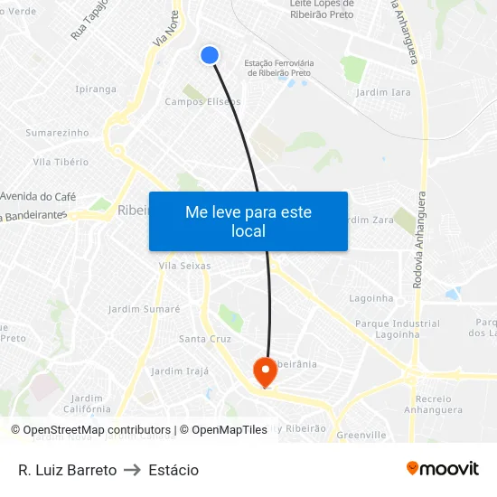 R. Luiz Barreto to Estácio map