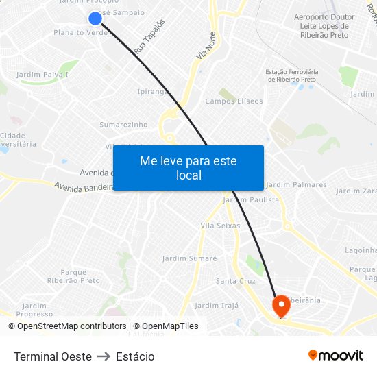 Terminal Oeste to Estácio map