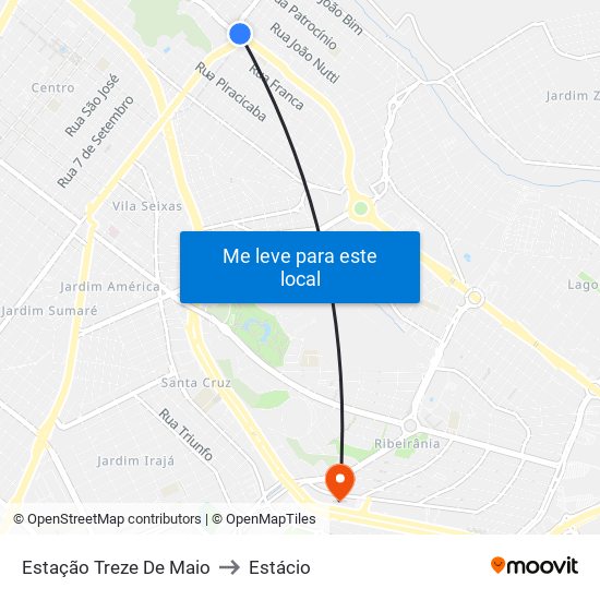 Estação Treze De Maio to Estácio map