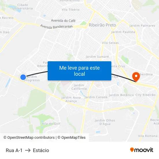 Rua A-1 to Estácio map