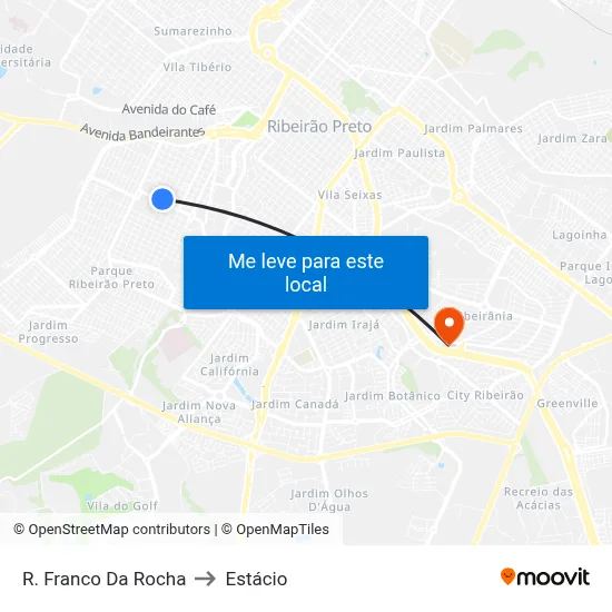 R. Franco Da Rocha to Estácio map