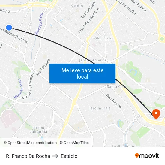 R. Franco Da Rocha to Estácio map