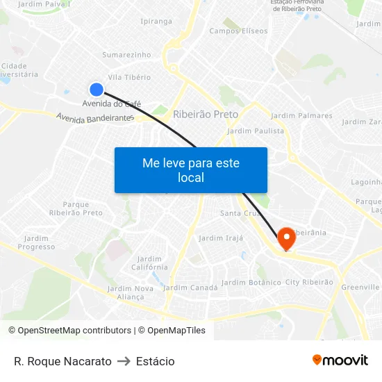 R. Roque Nacarato to Estácio map