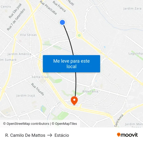R. Camilo De Mattos to Estácio map