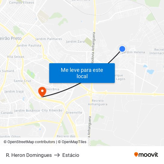 R. Heron Domingues to Estácio map