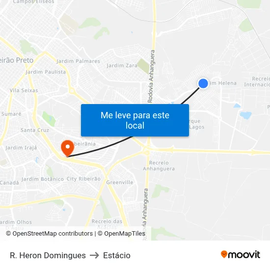R. Heron Domingues to Estácio map