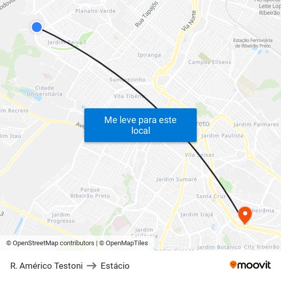 R. Américo Testoni to Estácio map