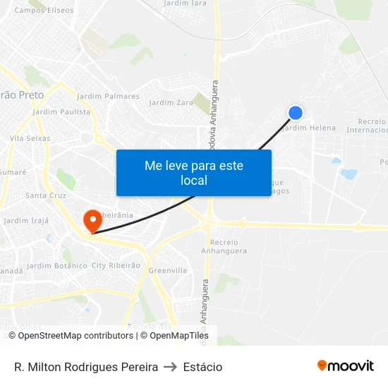 R. Milton Rodrigues Pereira to Estácio map