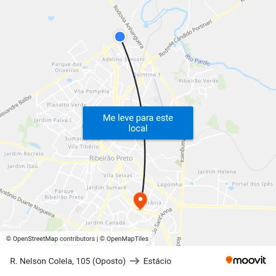 R. Nelson Colela, 105 (Oposto) to Estácio map
