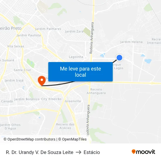 R. Dr. Urandy V. De Souza Leite to Estácio map