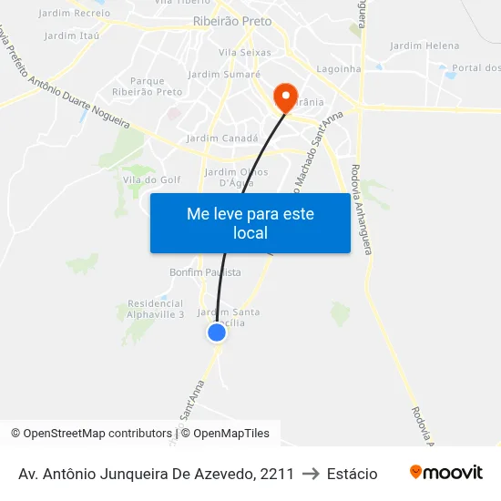Av. Antônio Junqueira De Azevedo, 2211 to Estácio map