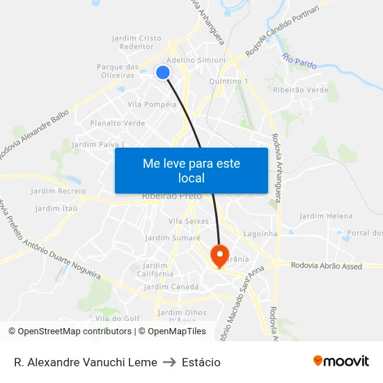 R. Alexandre Vanuchi Leme to Estácio map