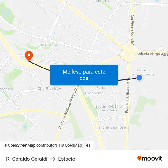 R. Geraldo Geraldi to Estácio map