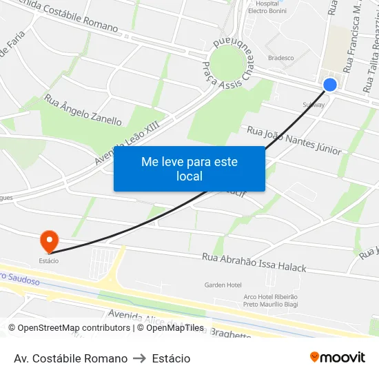 Av. Costábile Romano to Estácio map