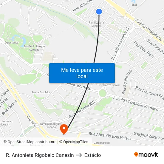 R. Antonieta Rigobelo Canesin to Estácio map