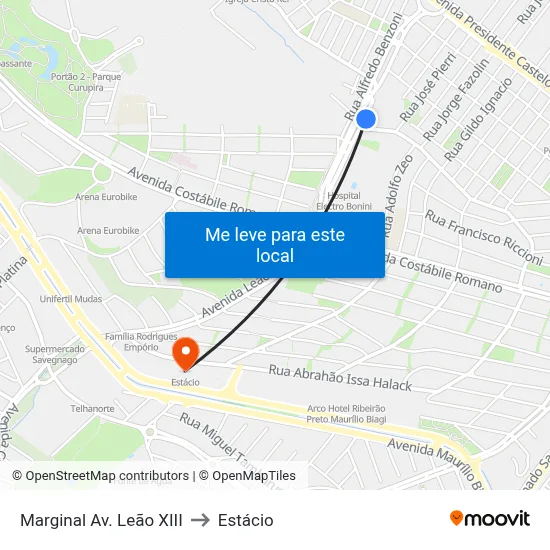 Marginal Av. Leão XIII to Estácio map