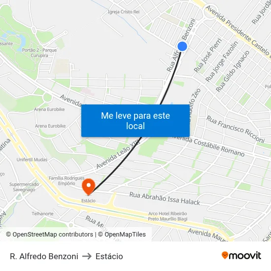 R. Alfredo Benzoni to Estácio map