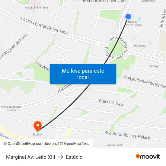 Marginal Av. Leão XIII to Estácio map
