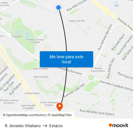 R. Arnaldo Vitaliano to Estácio map