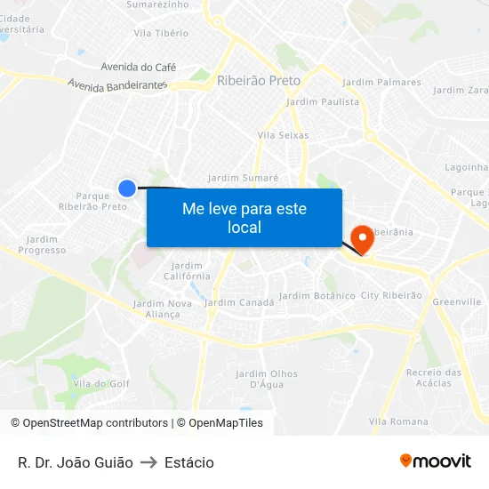 R. Dr. João Guião to Estácio map