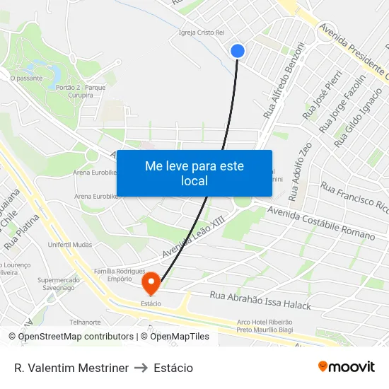 R. Valentim Mestriner to Estácio map