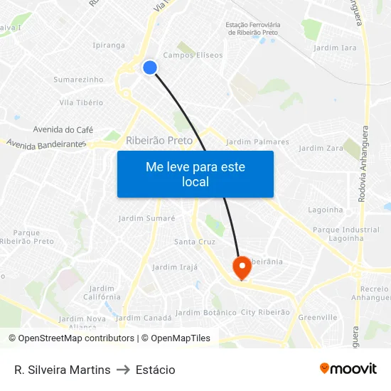 R. Silveira Martins to Estácio map