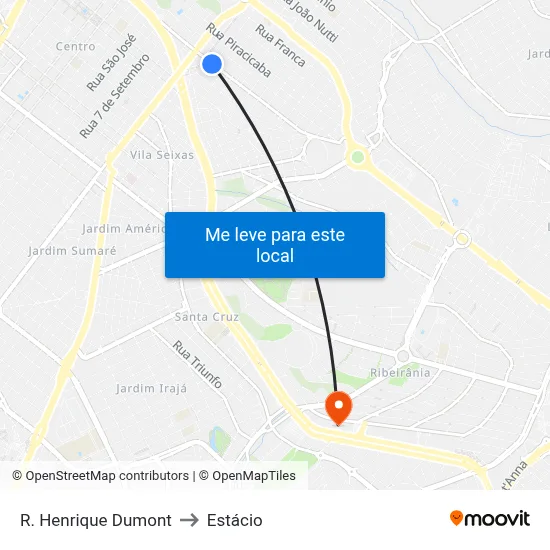 R. Henrique Dumont to Estácio map