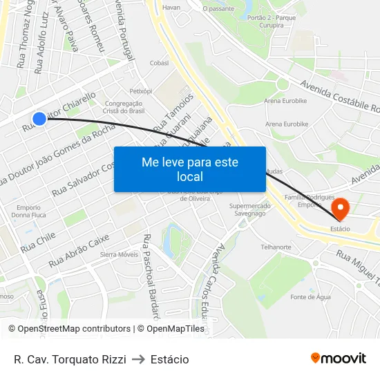 R. Cav. Torquato Rizzi to Estácio map