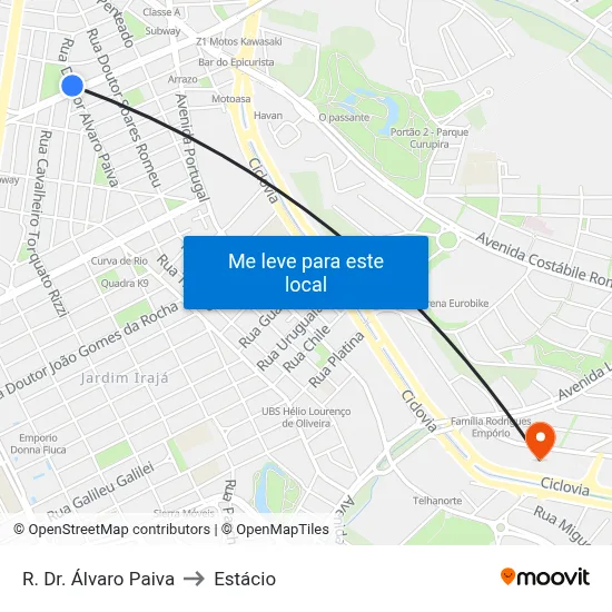 R. Dr. Álvaro Paiva to Estácio map