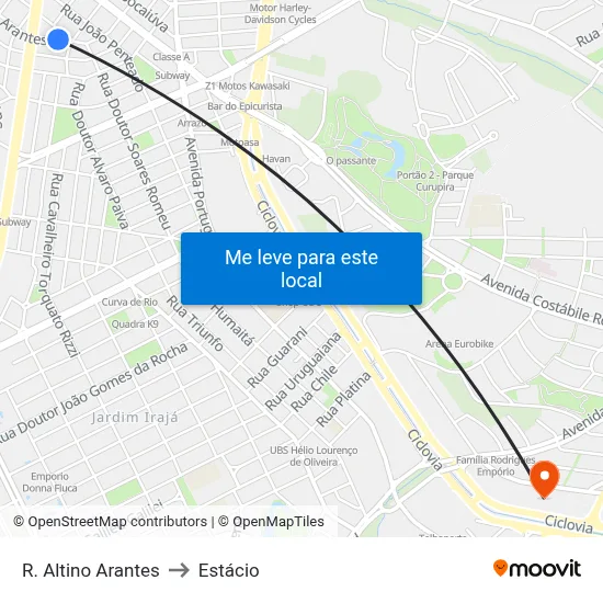 R. Altino Arantes to Estácio map