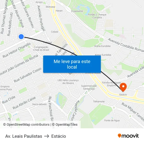 Av. Leais Paulistas to Estácio map