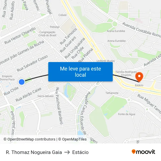 R. Thomaz Nogueira Gaia to Estácio map