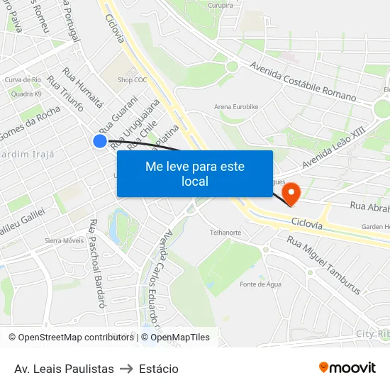 Av. Leais Paulistas to Estácio map