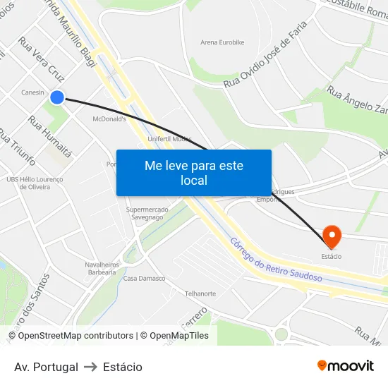 Av. Portugal to Estácio map