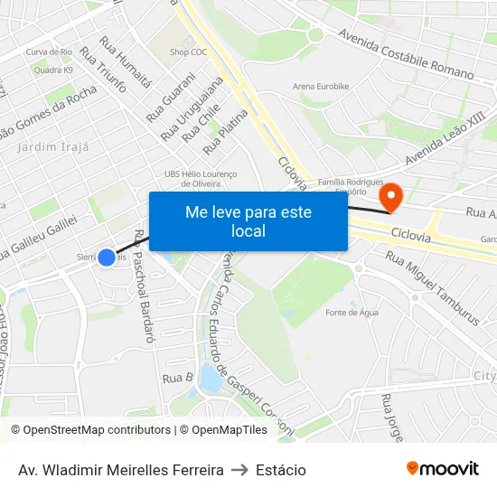 Av. Wladimir Meirelles Ferreira to Estácio map