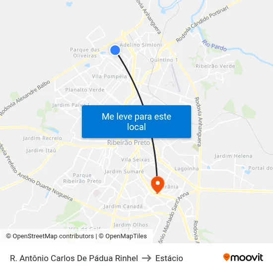 R. Antônio Carlos De Pádua Rinhel to Estácio map