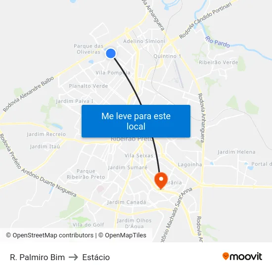 R. Palmiro Bim to Estácio map
