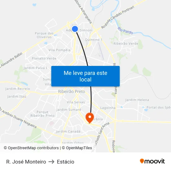 R. José Monteiro to Estácio map