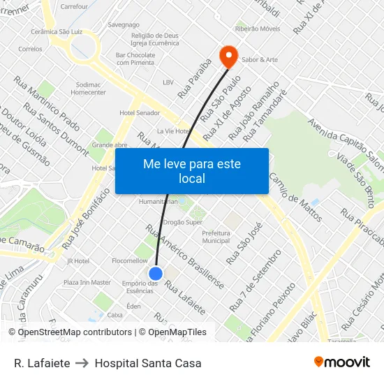 R. Lafaiete to Hospital Santa Casa map