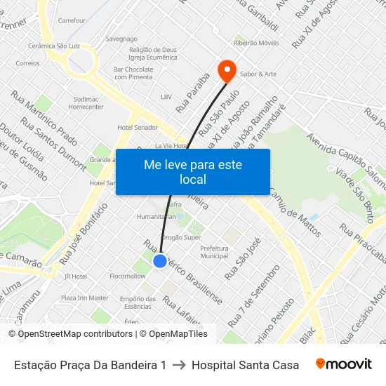 Estação Praça Da Bandeira 1 to Hospital Santa Casa map