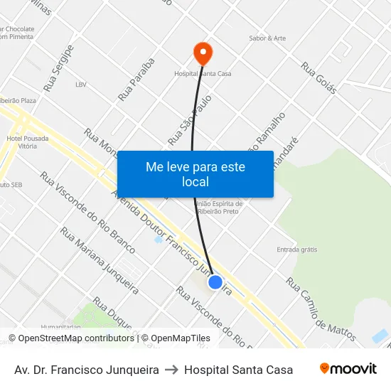 Av. Dr. Francisco Junqueira to Hospital Santa Casa map