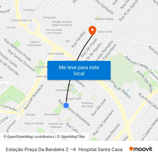 Estação Praça Da Bandeira 2 to Hospital Santa Casa map