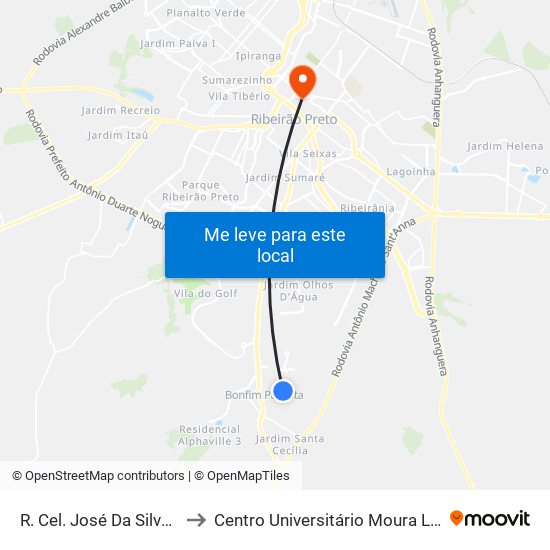 R. Cel. José Da Silva, S/N to Centro Universitário Moura Lacerda map