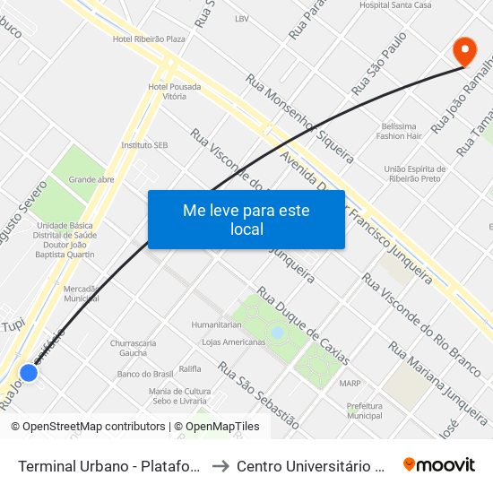 Terminal Urbano - Plataforma I - Ponto 17 to Centro Universitário Moura Lacerda map