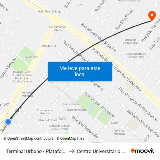 Terminal Urbano - Plataforma I - Ponto 18 to Centro Universitário Moura Lacerda map